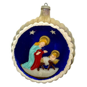 Vintage Shiny Brite Diorama Ornament Mica Baby Jesus Nativity Italy Plastic MCM